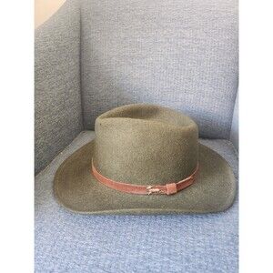 Dark Olive Green 100% Wool Fedora Hat One Size Fits Like Large